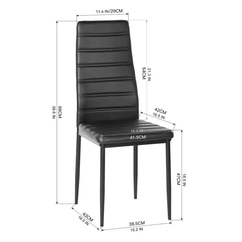 FurnitureR Chaises de salle à manger en cuir PU, lot de 4, sans accoudoirs, dossier haut, avec structure en métal, ergonomiques pour cuisine, salle à manger, bureau à domicile, noir