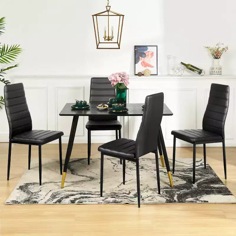 FurnitureR Chaises de salle à manger en cuir PU, lot de 4, sans accoudoirs, dossier haut, avec structure en métal, ergonomiques pour cuisine, salle à manger, bureau à domicile, noir