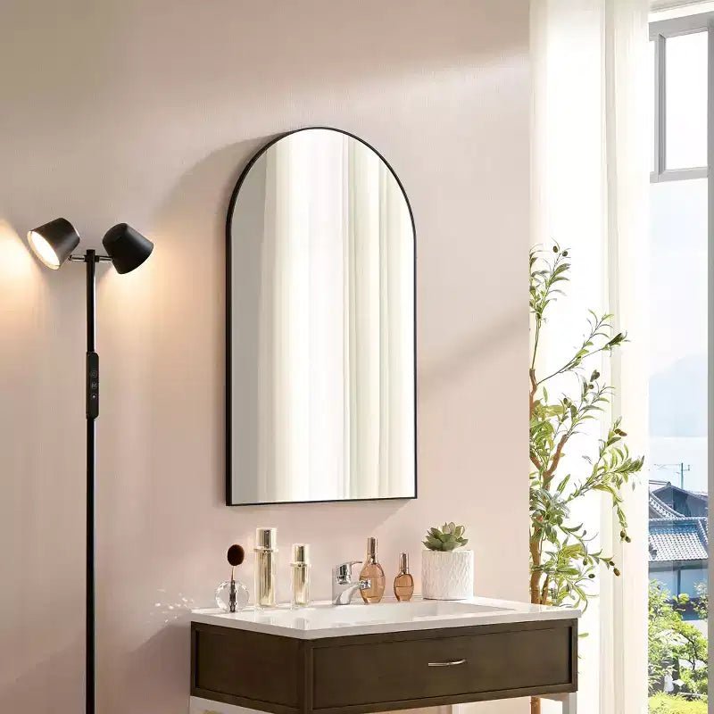 Miroir de salle de bain vintage Okak avec cadre en aluminium, miroir mural à haute réflexion, miroir de maquillage pour salle de bain, chambre à coucher