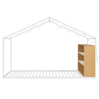 Lit Cabane en Métal pour Enfants, Cadre de Lit au Sol avec Étagères et Lumières pour Enfants et Adultes