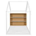 Lit Cabane en Métal pour Enfants, Cadre de Lit au Sol avec Étagères et Lumières pour Enfants et Adultes