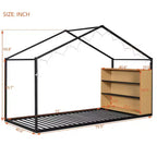 Lit Cabane en Métal pour Enfants, Cadre de Lit au Sol avec Étagères et Lumières pour Enfants et Adultes
