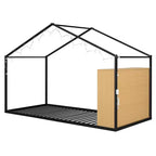 Lit Cabane en Métal pour Enfants, Cadre de Lit au Sol avec Étagères et Lumières pour Enfants et Adultes