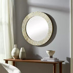 Miroir rond avec cadre texturé - Fini doré métallique - Style moderne pour la décoration murale de la maison, du bureau, de la chambre ou du salon