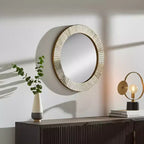Miroir rond avec cadre texturé - Fini doré métallique - Style moderne pour la décoration murale de la maison, du bureau, de la chambre ou du salon
