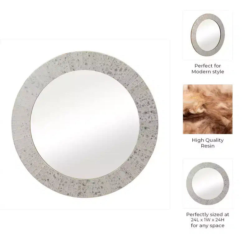 Miroir rond avec cadre texturé - Fini doré métallique - Style moderne pour la décoration murale de la maison, du bureau, de la chambre ou du salon