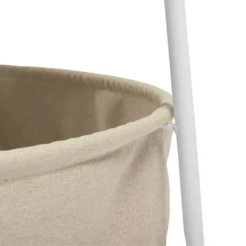 FurnitureR Table Basse Ronde à 2 Niveaux avec Panier de Rangement en Tissu, Table d'Appoint Centrale Moderne de 75 cm pour Salon Chambre Bureau, Blanc/Chameau