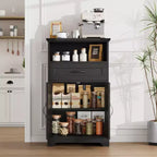 Meuble de Salle de Bain GustoWave avec Portes et Tiroirs, Armoire de Rangement Autoportante avec Texture Bois