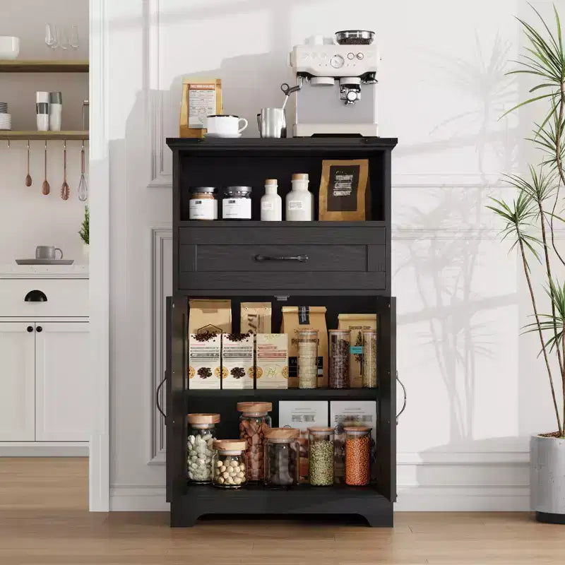 Meuble de Salle de Bain GustoWave avec Portes et Tiroirs, Armoire de Rangement Autoportante avec Texture Bois