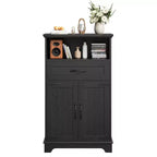 Meuble de Salle de Bain GustoWave avec Portes et Tiroirs, Armoire de Rangement Autoportante avec Texture Bois