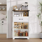 Meuble de Salle de Bain GustoWave avec Portes et Tiroirs, Armoire de Rangement Autoportante avec Texture Bois