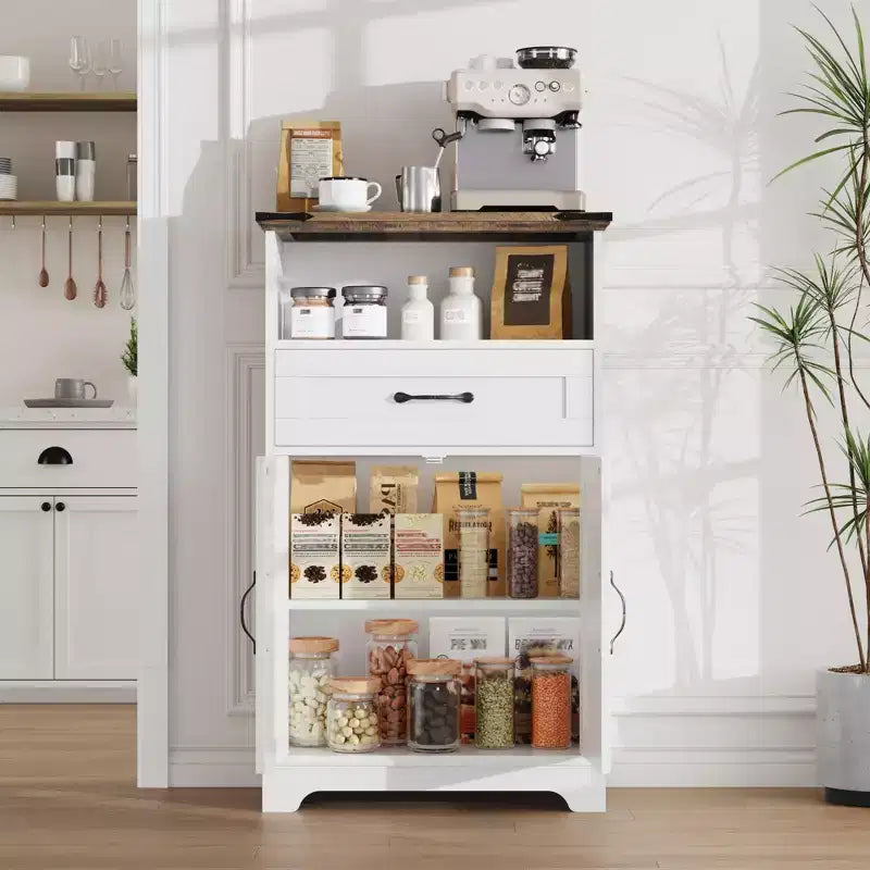 Meuble de Salle de Bain GustoWave avec Portes et Tiroirs, Armoire de Rangement Autoportante avec Texture Bois