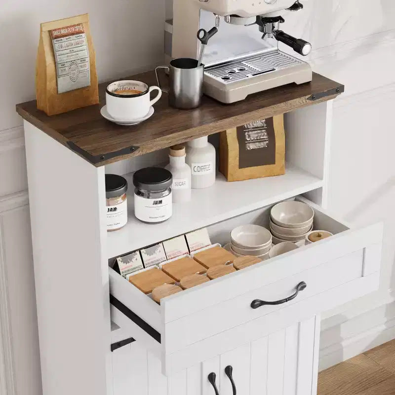 Meuble de Salle de Bain GustoWave avec Portes et Tiroirs, Armoire de Rangement Autoportante avec Texture Bois