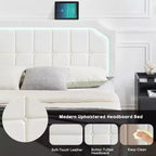 Lit plateforme flottant TruAIR Queen avec tête de lit réglable, revêtement en tissu, cadre en métal, sommier tapissier non requis, assemblage rapide, blanc
