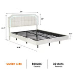Lit plateforme flottant TruAIR Queen avec tête de lit réglable, revêtement en tissu, cadre en métal, sommier tapissier non requis, assemblage rapide, blanc