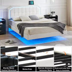 Lit plateforme flottant TruAIR Queen avec tête de lit réglable, revêtement en tissu, cadre en métal, sommier tapissier non requis, assemblage rapide, blanc