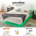 Lit plateforme flottant TruAIR Queen avec tête de lit réglable, revêtement en tissu, cadre en métal, sommier tapissier non requis, assemblage rapide, blanc