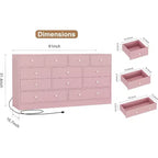 Commode à 12 tiroirs, meuble TV de 155 cm de long avec station de recharge, grands tiroirs en bois pour chambre à coucher, placard, salon, rose