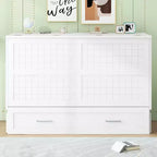 Queen Size Murphy Bed Wall Bed with Storage Drawer, Cabinet Bed Folding Wall Bed with Shelves for Guest Room Bedroom Office, White