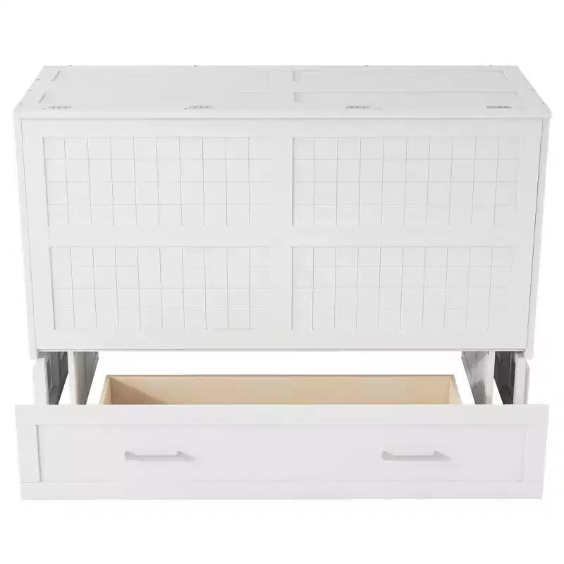 Lit escamotable Queen Size avec tiroir de rangement, lit pliant avec étagères pour chambre d'amis, chambre à coucher, bureau, blanc