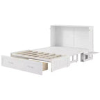 Lit escamotable Queen Size avec tiroir de rangement, lit pliant avec étagères pour chambre d'amis, chambre à coucher, bureau, blanc
