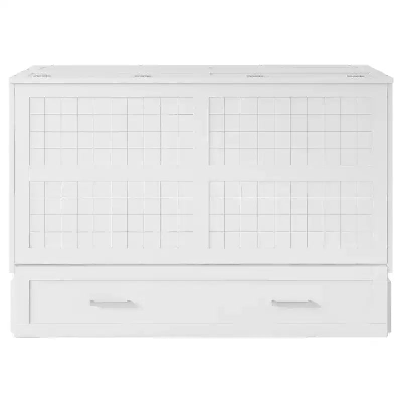 Lit escamotable Queen Size avec tiroir de rangement, lit pliant avec étagères pour chambre d'amis, chambre à coucher, bureau, blanc
