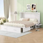 Lit escamotable Queen Size avec tiroir de rangement, lit pliant avec étagères pour chambre d'amis, chambre à coucher, bureau, blanc