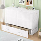 Lit escamotable Queen Size avec tiroir de rangement, lit pliant avec étagères pour chambre d'amis, chambre à coucher, bureau, blanc