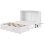 Lit escamotable Queen Size avec tiroir de rangement, lit pliant avec étagères pour chambre d'amis, chambre à coucher, bureau, blanc