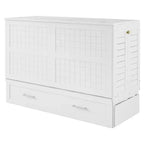 Lit escamotable Queen Size avec tiroir de rangement, lit pliant avec étagères pour chambre d'amis, chambre à coucher, bureau, blanc