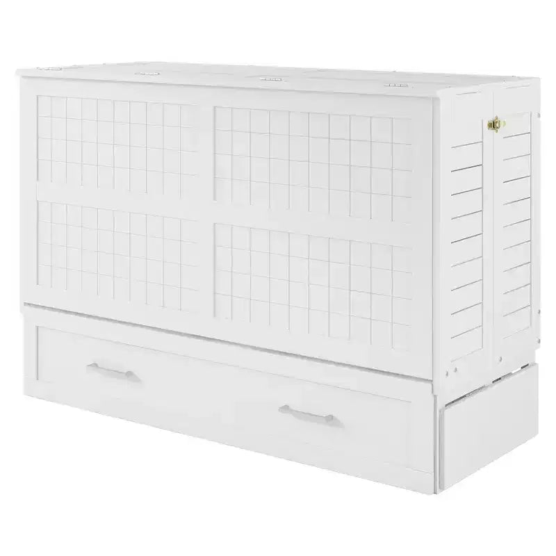 Lit escamotable Queen Size avec tiroir de rangement, lit pliant avec étagères pour chambre d'amis, chambre à coucher, bureau, blanc
