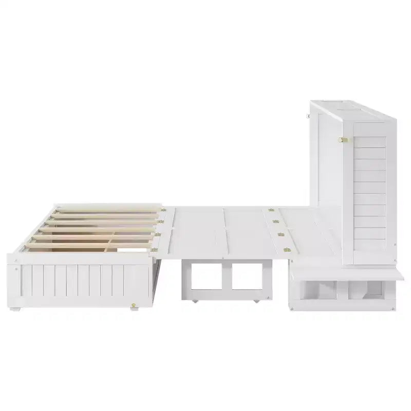 Lit escamotable Queen Size avec tiroir de rangement, lit pliant avec étagères pour chambre d'amis, chambre à coucher, bureau, blanc