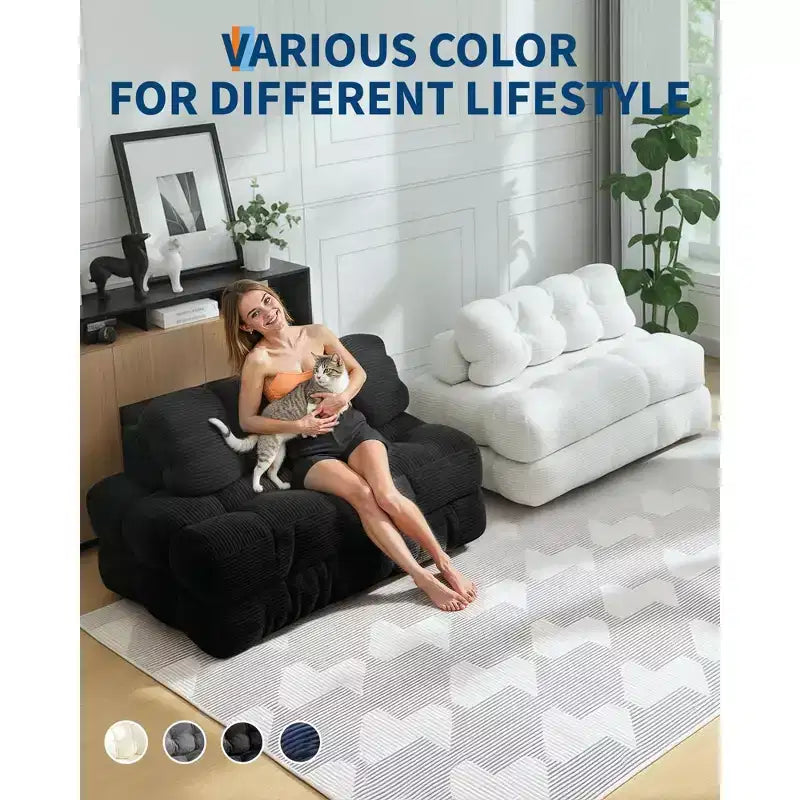 Canapé-lit convertible pliant 3-en-1 avec oreiller Matelas pliable avec dossier, Chaise longue portable confortable Canapé de sol pour salon