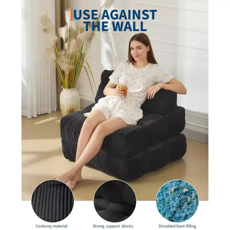 Canapé-lit convertible pliant 3-en-1 avec oreiller Matelas pliable avec dossier, Chaise longue portable confortable Canapé de sol pour salon
