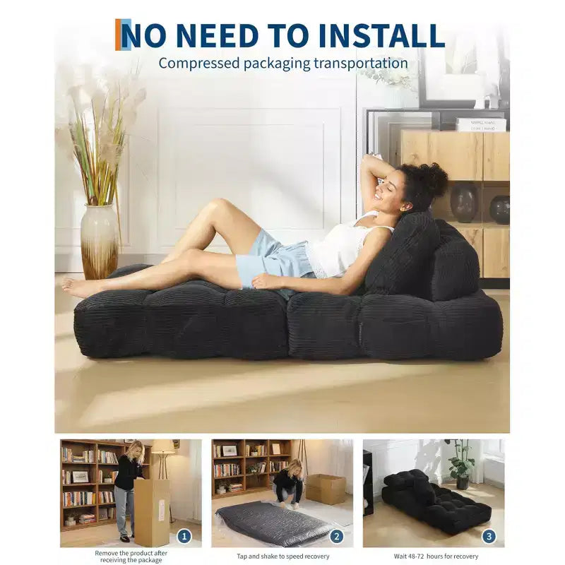 Canapé-lit convertible pliant 3-en-1 avec oreiller Matelas pliable avec dossier, Chaise longue portable confortable Canapé de sol pour salon
