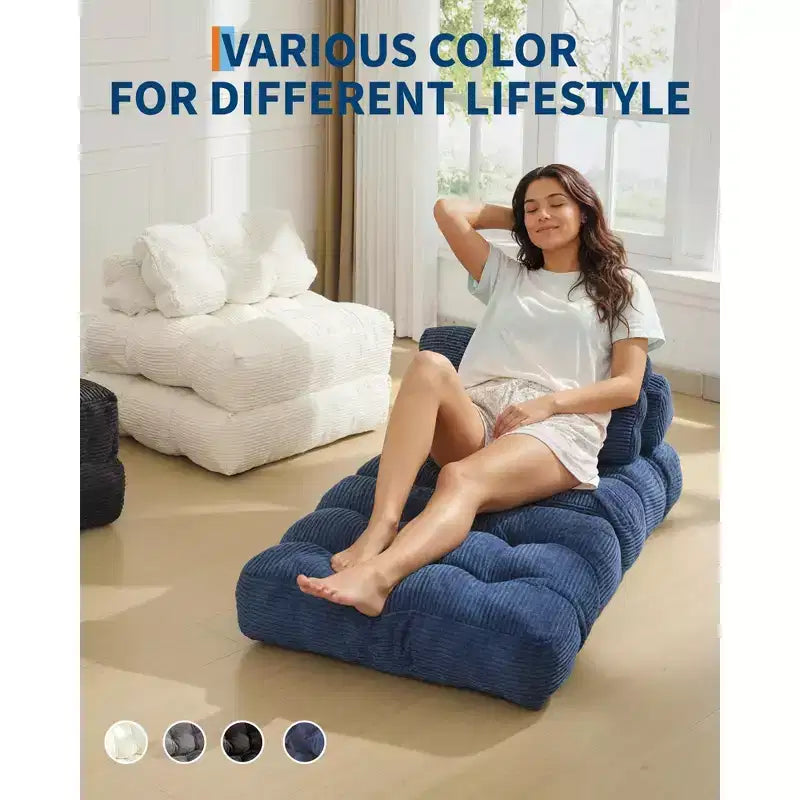 Canapé-lit convertible pliant 3-en-1 avec oreiller Matelas pliable avec dossier, Chaise longue portable confortable Canapé de sol pour salon