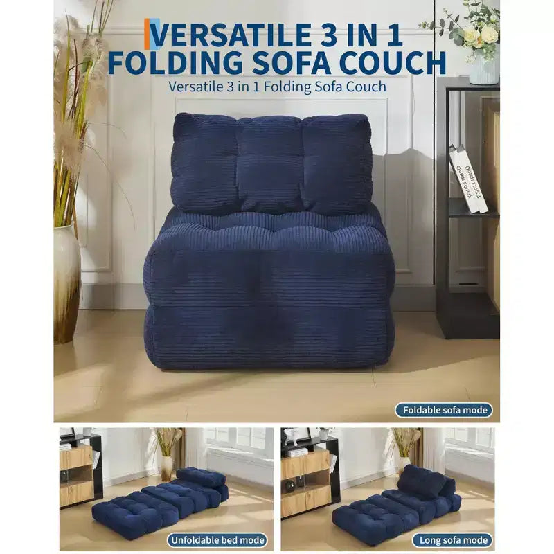 Canapé-lit convertible pliant 3-en-1 avec oreiller Matelas pliable avec dossier, Chaise longue portable confortable Canapé de sol pour salon