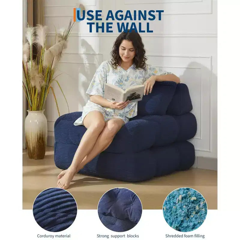 Canapé-lit convertible pliant 3-en-1 avec oreiller Matelas pliable avec dossier, Chaise longue portable confortable Canapé de sol pour salon