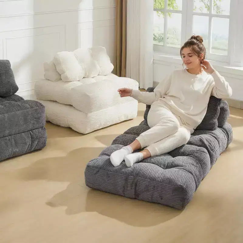 Canapé-lit convertible pliant 3-en-1 avec oreiller Matelas pliable avec dossier, Chaise longue portable confortable Canapé de sol pour salon
