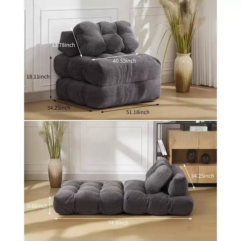 Canapé-lit convertible pliant 3-en-1 avec oreiller Matelas pliable avec dossier, Chaise longue portable confortable Canapé de sol pour salon
