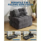 Canapé-lit convertible pliant 3-en-1 avec oreiller Matelas pliable avec dossier, Chaise longue portable confortable Canapé de sol pour salon