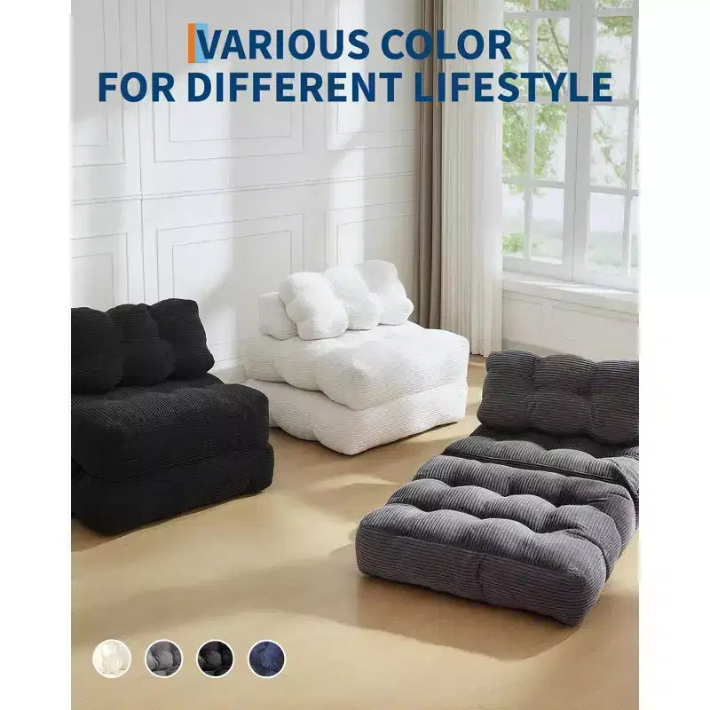 Canapé-lit convertible pliant 3-en-1 avec oreiller Matelas pliable avec dossier, Chaise longue portable confortable Canapé de sol pour salon