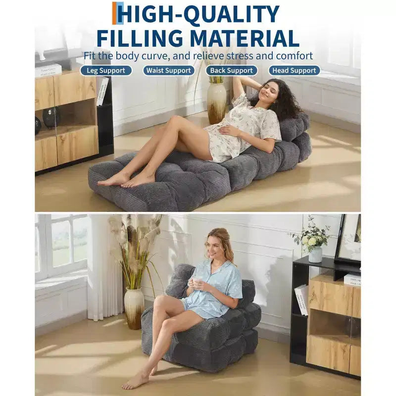 Canapé-lit convertible pliant 3-en-1 avec oreiller Matelas pliable avec dossier, Chaise longue portable confortable Canapé de sol pour salon