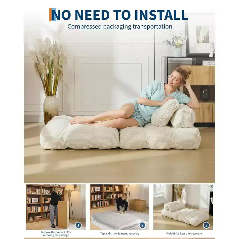 Canapé-lit convertible pliant 3-en-1 avec oreiller Matelas pliable avec dossier, Chaise longue portable confortable Canapé de sol pour salon