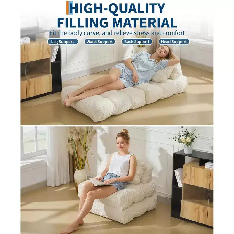 Canapé-lit convertible pliant 3-en-1 avec oreiller Matelas pliable avec dossier, Chaise longue portable confortable Canapé de sol pour salon