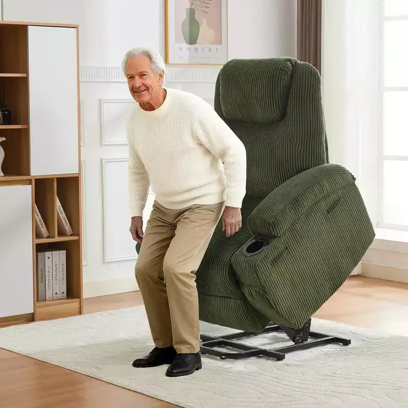 Fauteuil inclinable électrique avec fonction releveur pour personnes âgées, canapé inclinable électrique pour salon avec massage et chauffage, poches latérales et 2 porte-gobelets
