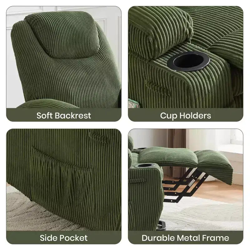 Fauteuil inclinable électrique avec fonction releveur pour personnes âgées, canapé inclinable électrique pour salon avec massage et chauffage, poches latérales et 2 porte-gobelets