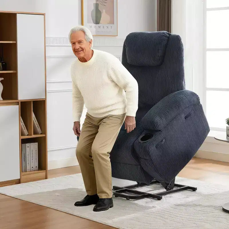 Fauteuil inclinable électrique avec fonction releveur pour personnes âgées, canapé inclinable électrique pour salon avec massage et chauffage, poches latérales et 2 porte-gobelets