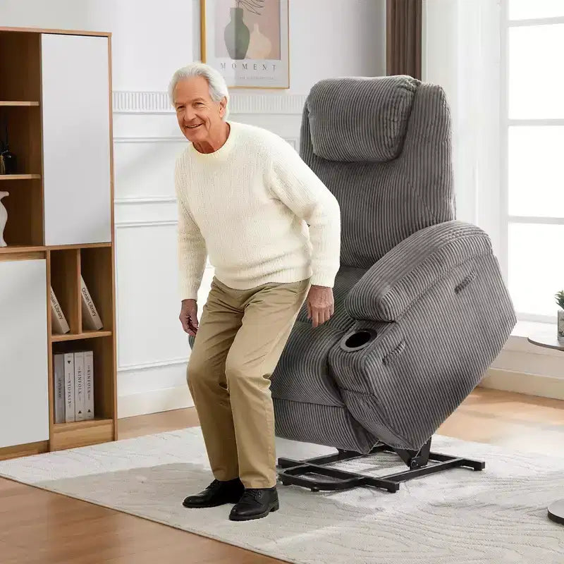 Fauteuil inclinable électrique avec fonction releveur pour personnes âgées, canapé inclinable électrique pour salon avec massage et chauffage, poches latérales et 2 porte-gobelets