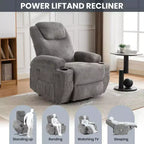 Fauteuil inclinable électrique avec fonction releveur pour personnes âgées, canapé inclinable électrique pour salon avec massage et chauffage, poches latérales et 2 porte-gobelets